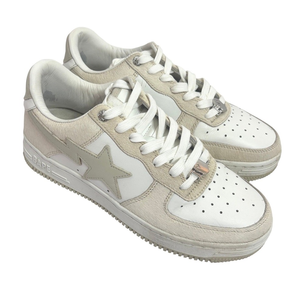 BAPE A Bathing Ape Bape Sta | White Cream Pony Hair Low Top Sneakers | US 7